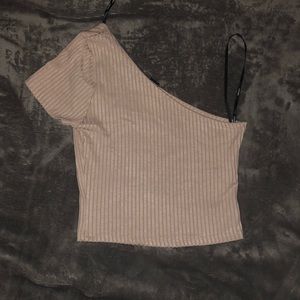 One Shoulder Brown Crop Top